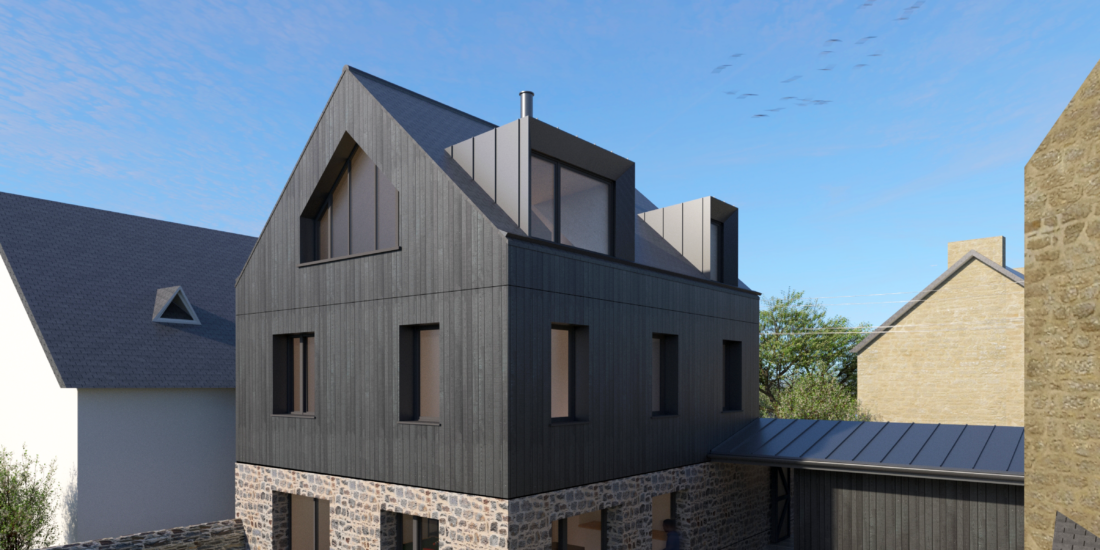 Projet DP Construction neuve d'une maison individuelle à Cancale Côte d'émeraude projet architecte architecture bois